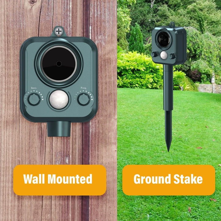 cat repeller on wall in the garden