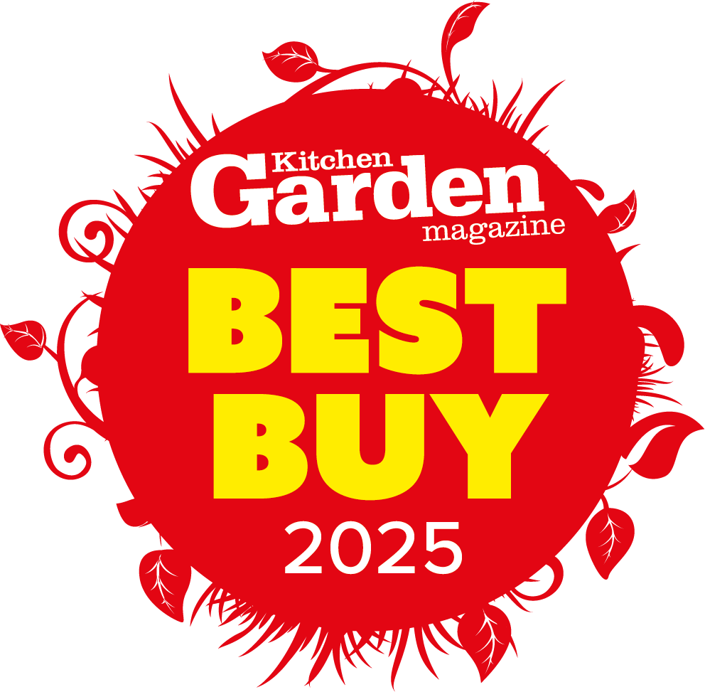 Red badge with 'Kitchen Garden magazine Best Buy 2025' text on a white background