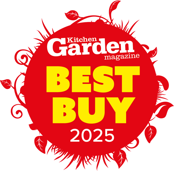 Red badge with 'Kitchen Garden magazine Best Buy 2025' text on a white background