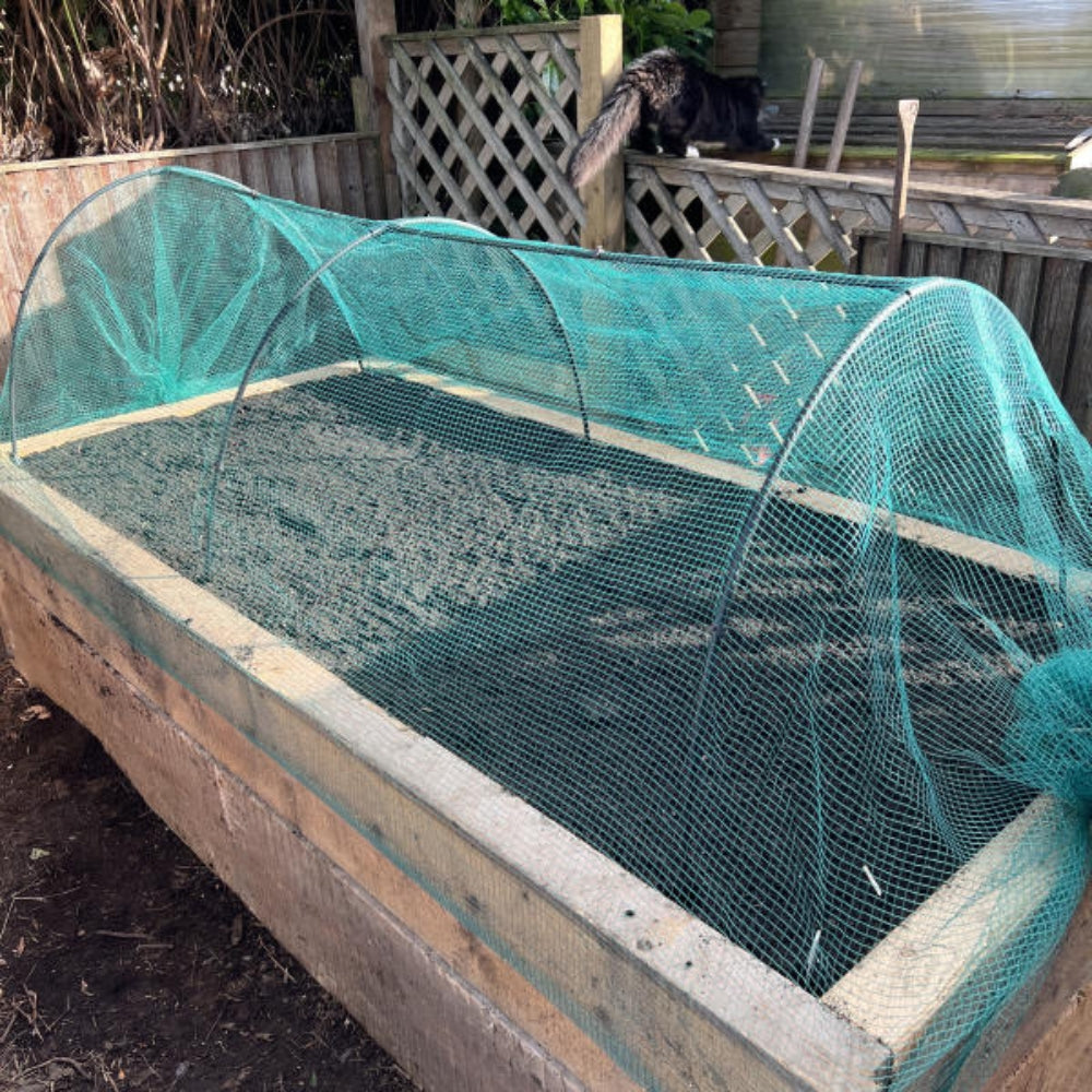 Modular Black Garden Hoops in a Garden Planer covered with netting