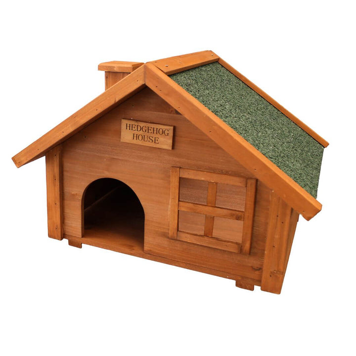 wooden hedgehog house with window