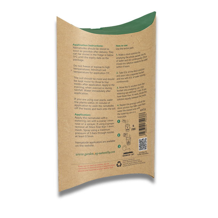 Gardening Naturally ant nematode pack showing the back with instrucions