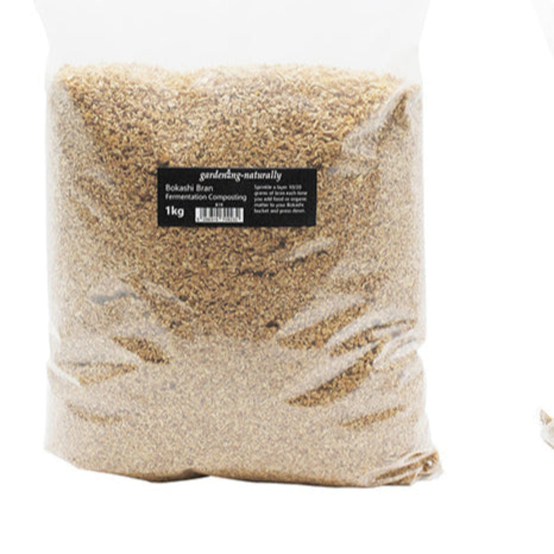 Bag of Bokashi bran with a label on a white background