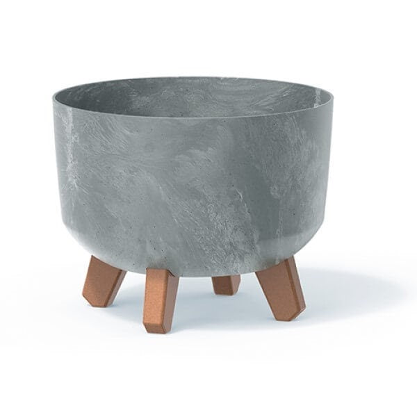 Concrete colour plant pot on 4 legs on white background
