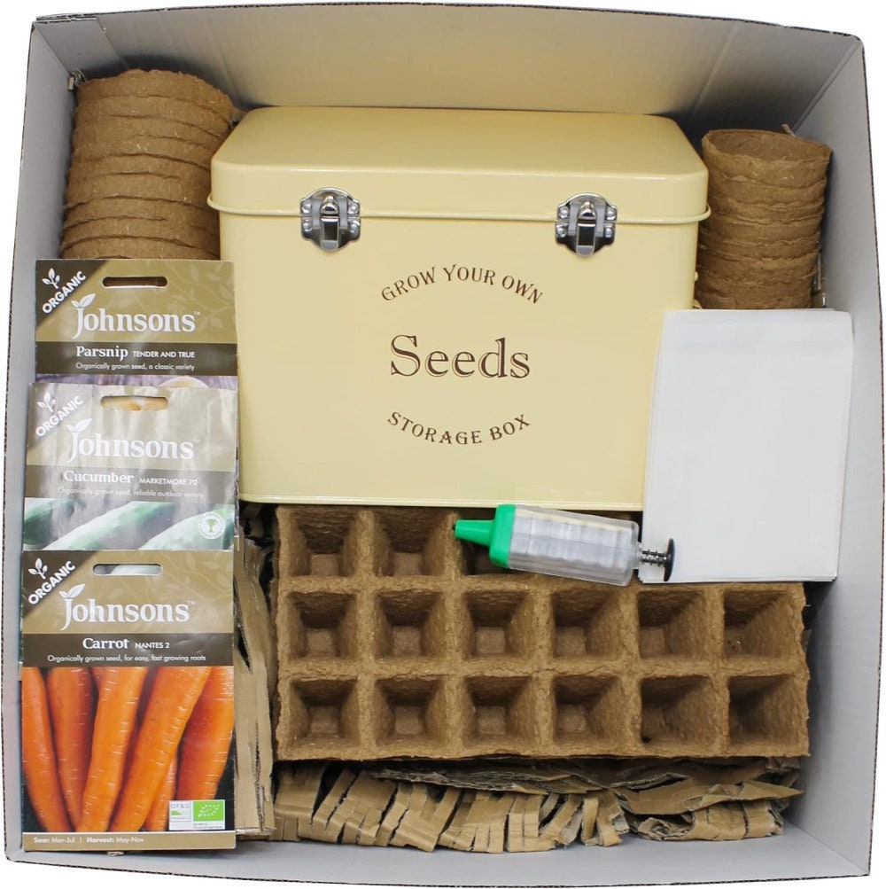Garden gift hamper with cream seed tin