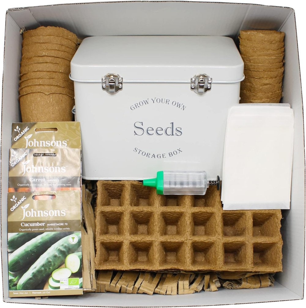 Garden gift hamper with grey seed tin