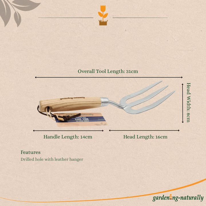 Gardening tool with measurements on a beige background