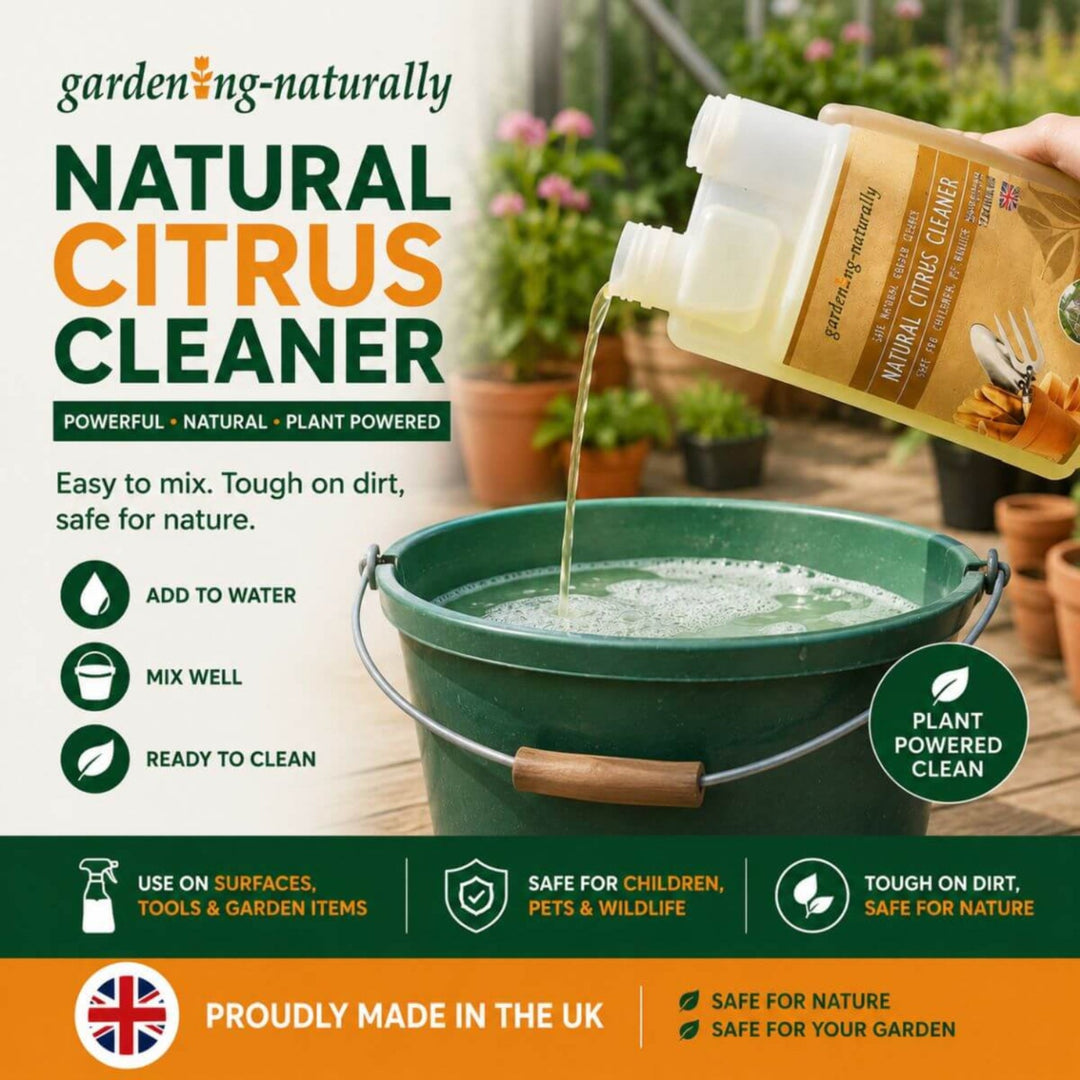 Natural Citrus Cleaner being poured into a green bucket.