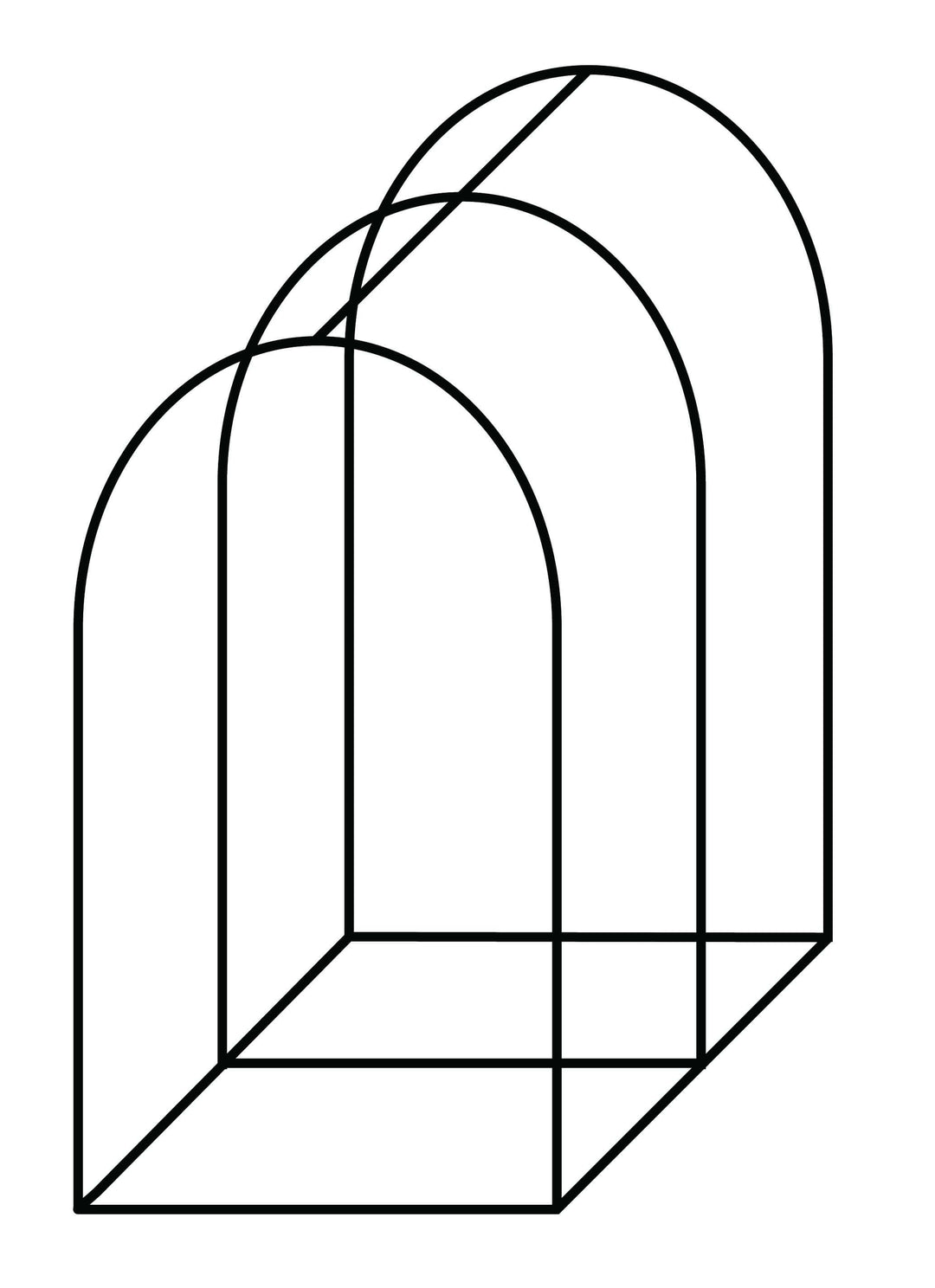 Geometric hoop cage shape with circular arches on a white background