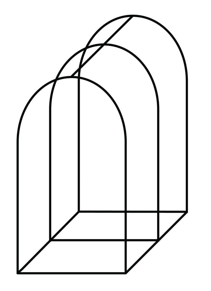Geometric hoop cage shape with circular arches on a white background