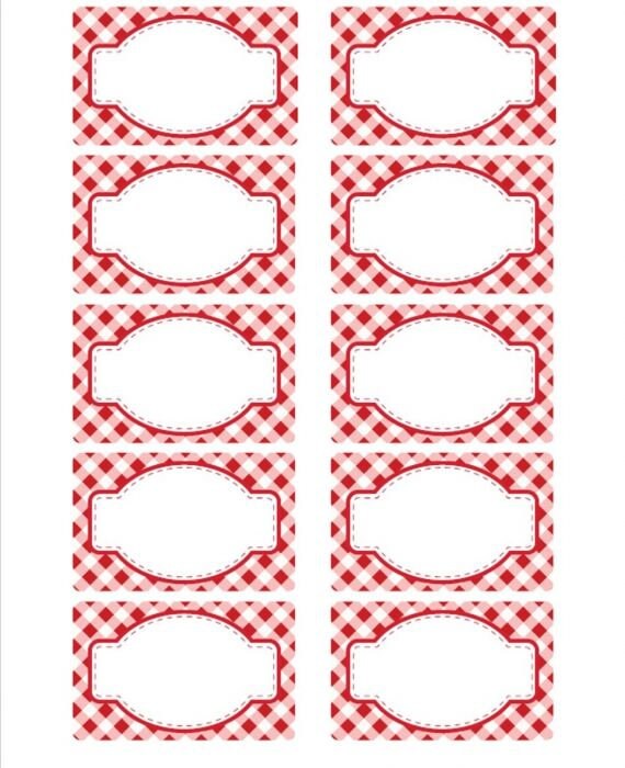 Sheet of 10 jam jar labels, red and white