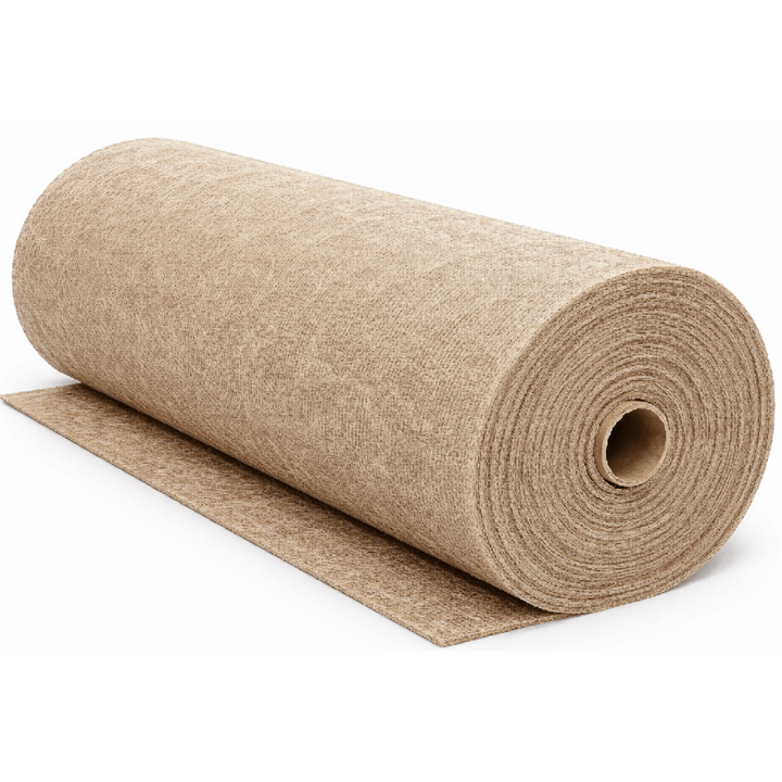 Roll of brown fabric for weed control on a white background