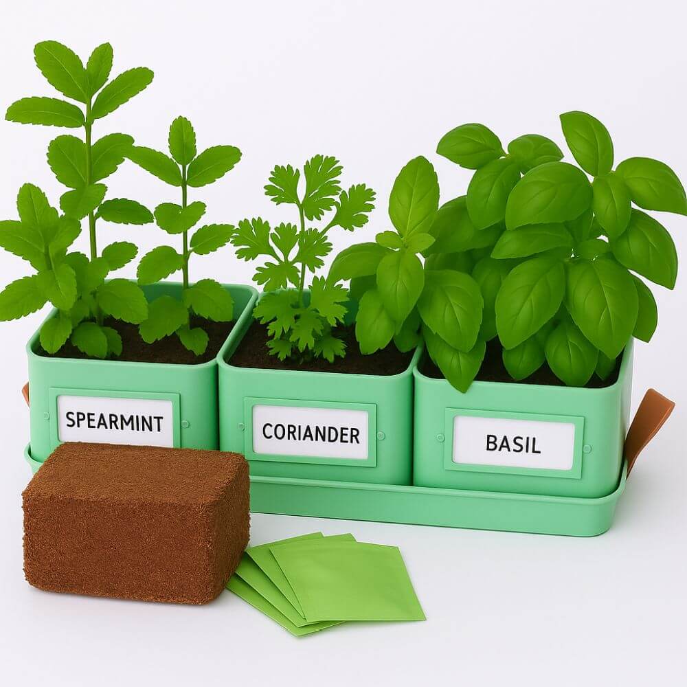 kitchen  pots with coir and seeds
