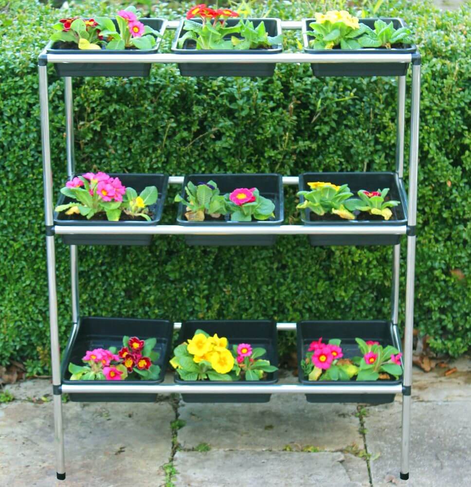 Seed tray plant stand 9 trays with frame full of flowers
