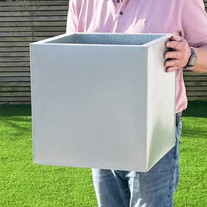 Close up of small garden cube planter