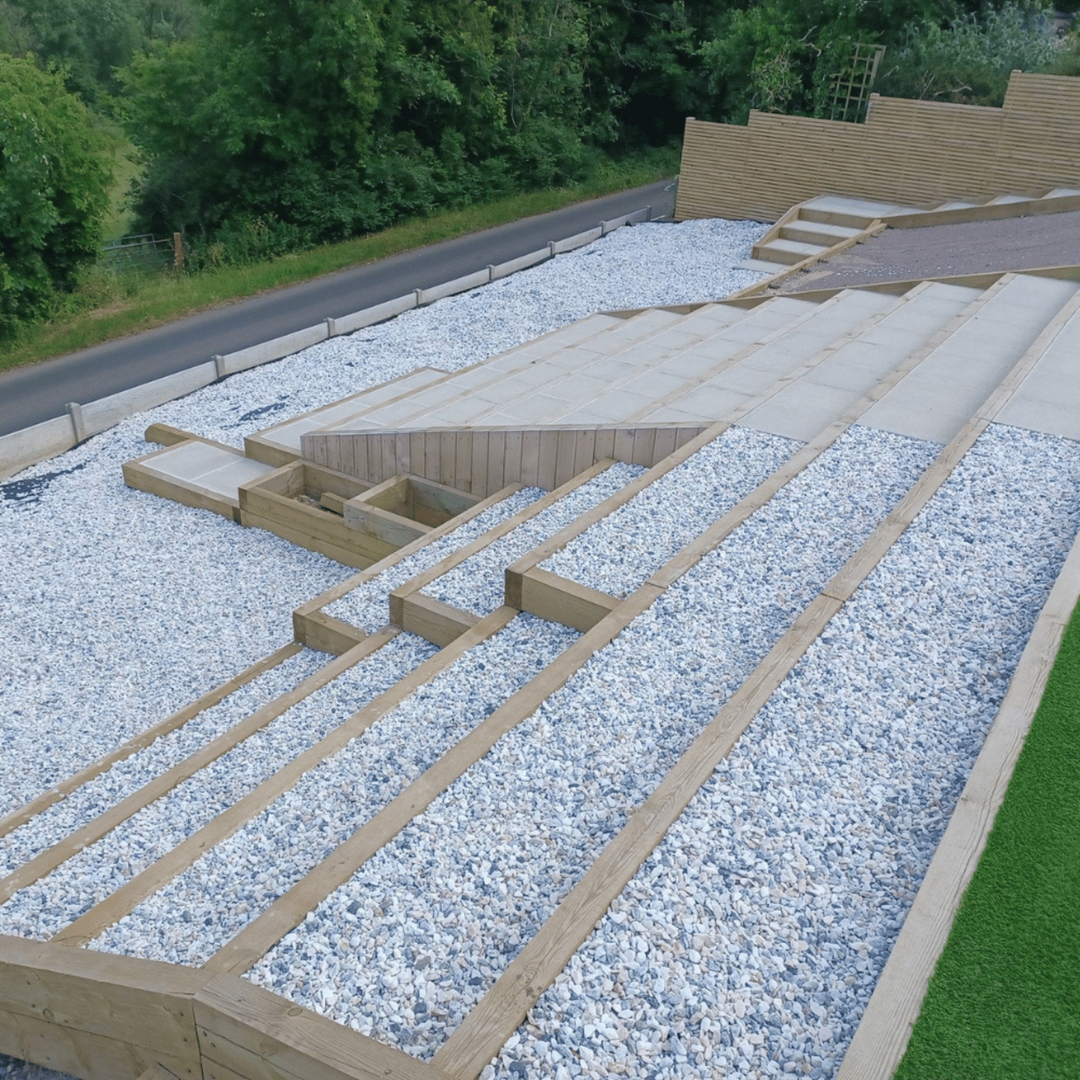 View of a landscaped terrace after using landscape fabric