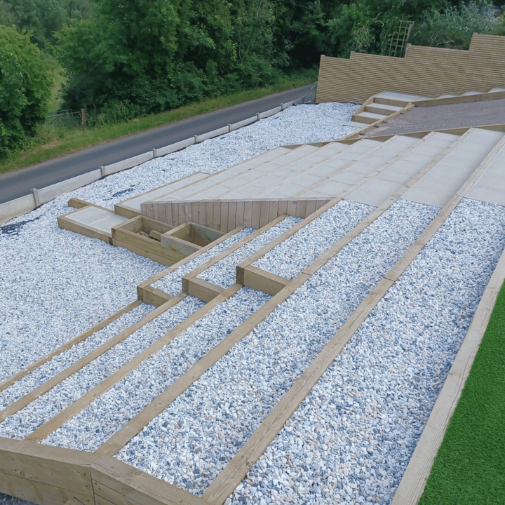 View of a landscaped terrace after using landscape fabric