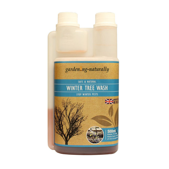 Gardening Naturally branded winter tree wash 500ml bottle on white background