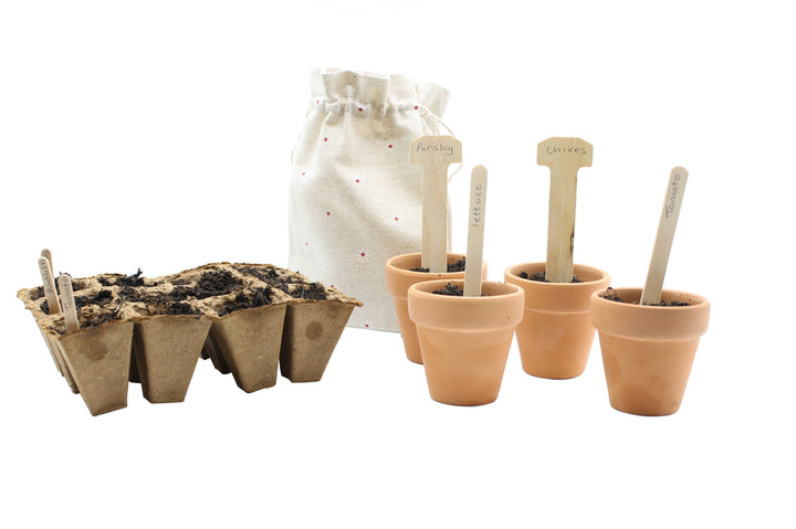 wooden plant labels with drawstring